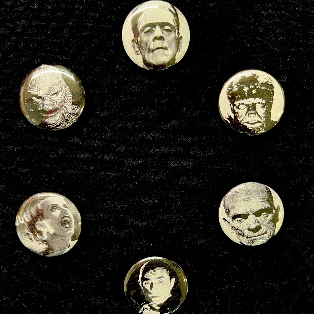 halloween classic monster pins  set of 6 for 12$.